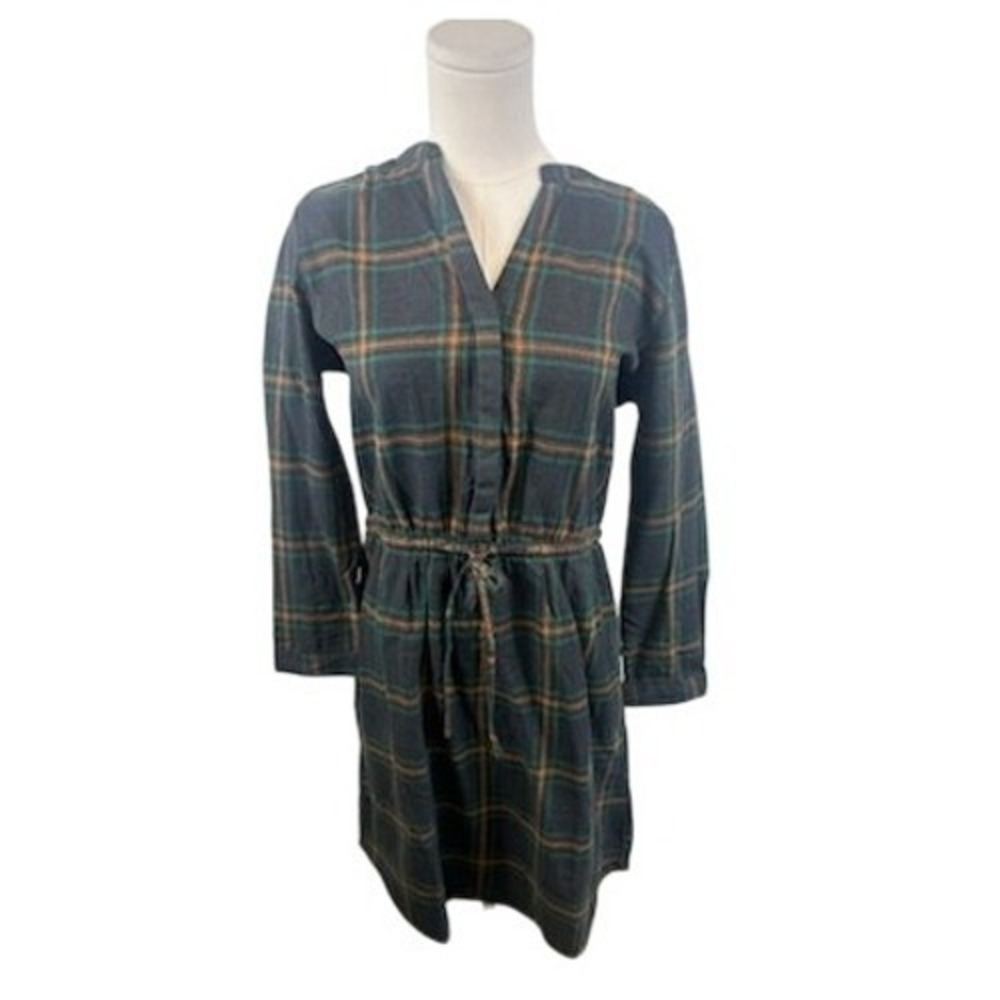 NWT Prana Dress Women's‎ Size Small Plaid Organic Cotton Drawstring Flannel